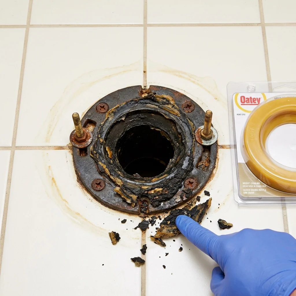 Failed wax ring showing water seepage at the base of a toilet in a Buckhannon, WV home