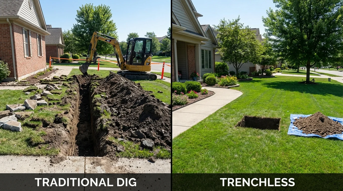 Trenchless sewer repair with minimal yard damage versus traditional excavation in Buckhannon, WV
